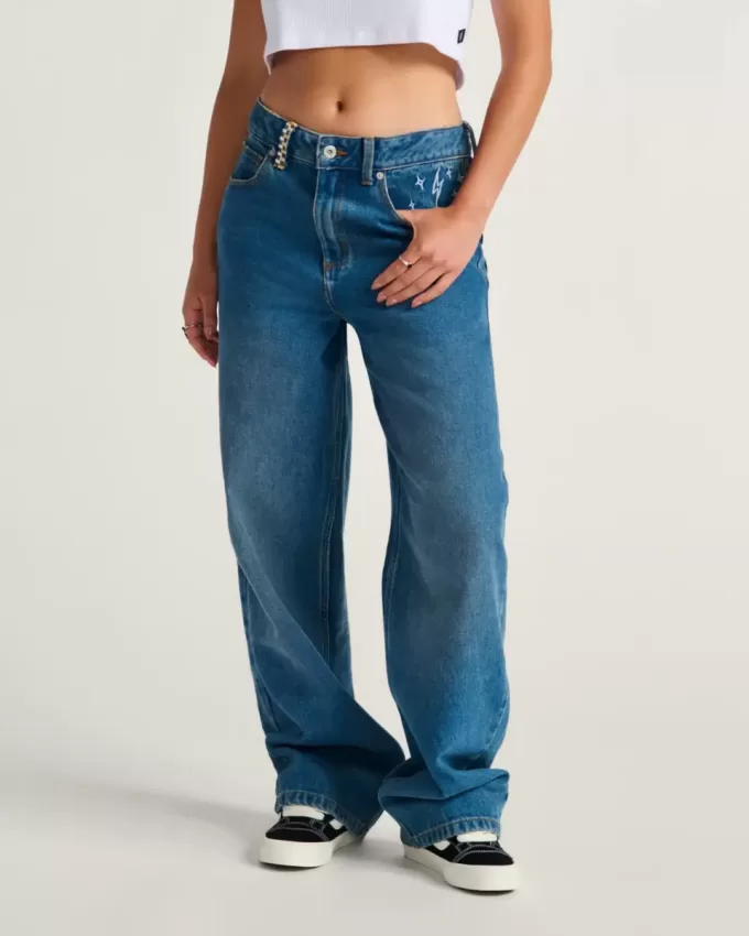 Pantaloni din denim brodat Sirelle Pantaloni din denim brodat Sirelle