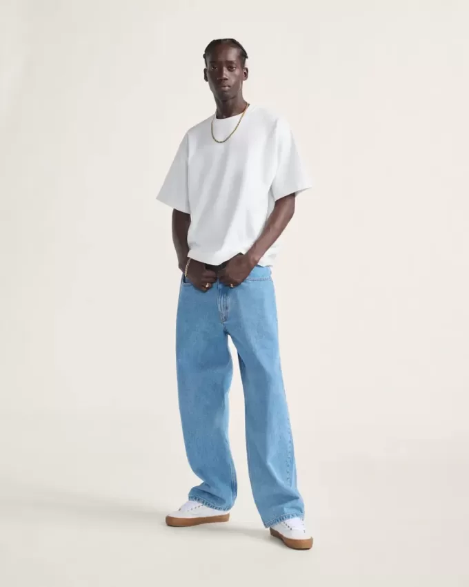 Pantaloni largi din denim Check-5