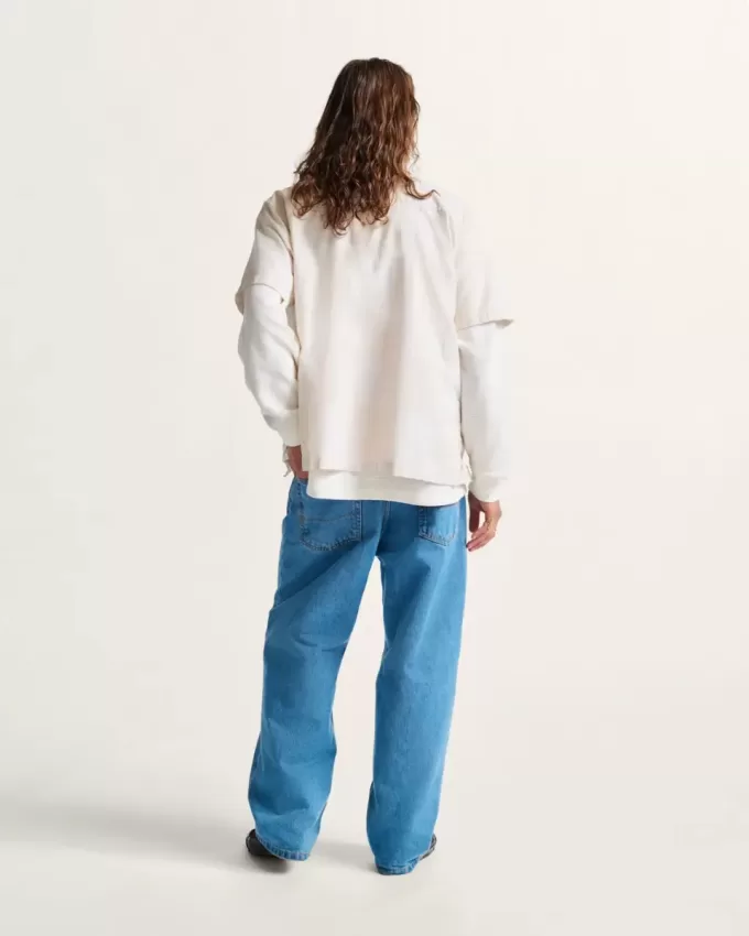 Pantaloni largi din denim Check-5