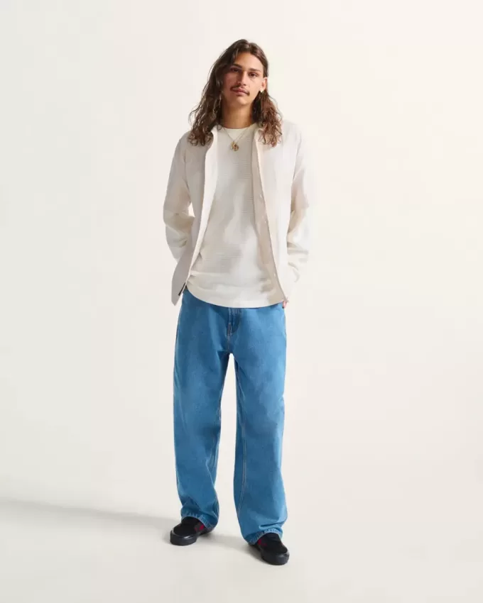 Pantaloni largi din denim Check-5