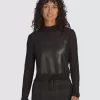 Top cu mânecă lungă din plasă din satin Top cu mânecă lungă din plasă din satin