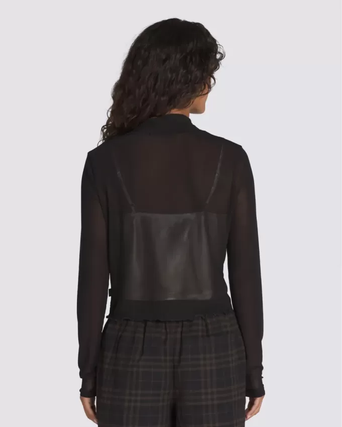 Top cu mânecă lungă din plasă din satin Top cu mânecă lungă din plasă din satin
